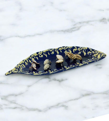 Ceramic Embossed Leaf Shape Multipurpose Tray - Pack of 2