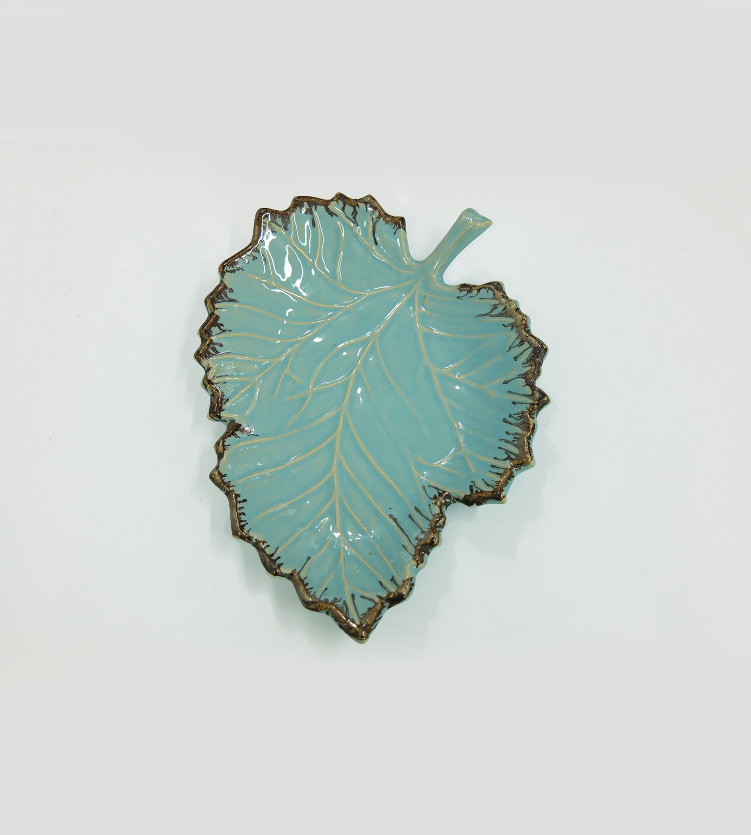 Ceramic Big Blue Leaf Shape Multipurpose Tray - Pack of 1