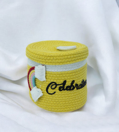 Yellow Cotton Rope Hamper Basket for Gifts