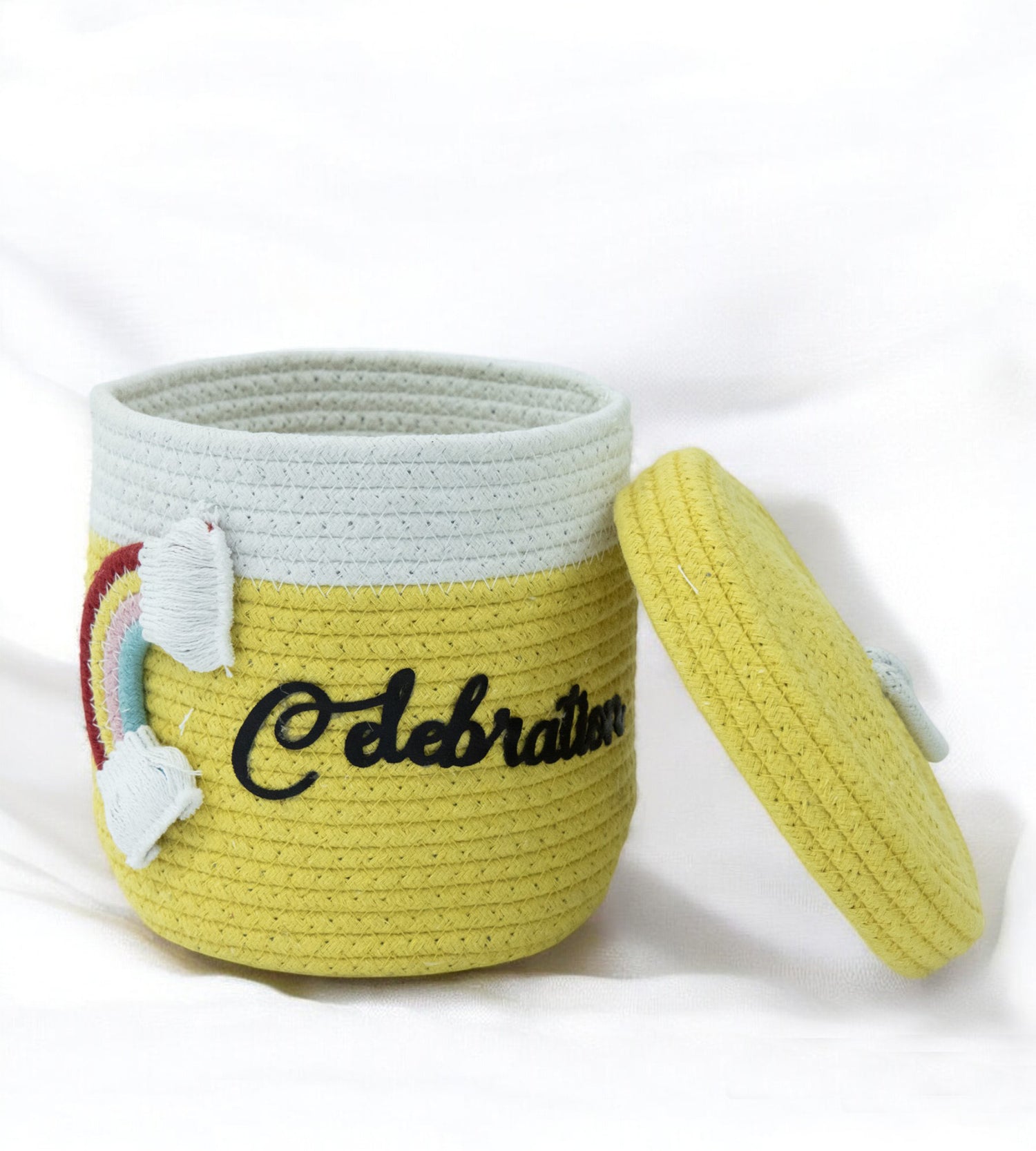 Yellow Cotton Rope Hamper Basket for Gifts