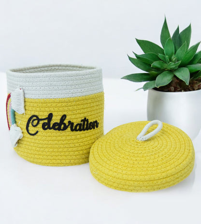 Yellow Cotton Rope Hamper Basket for Gifts