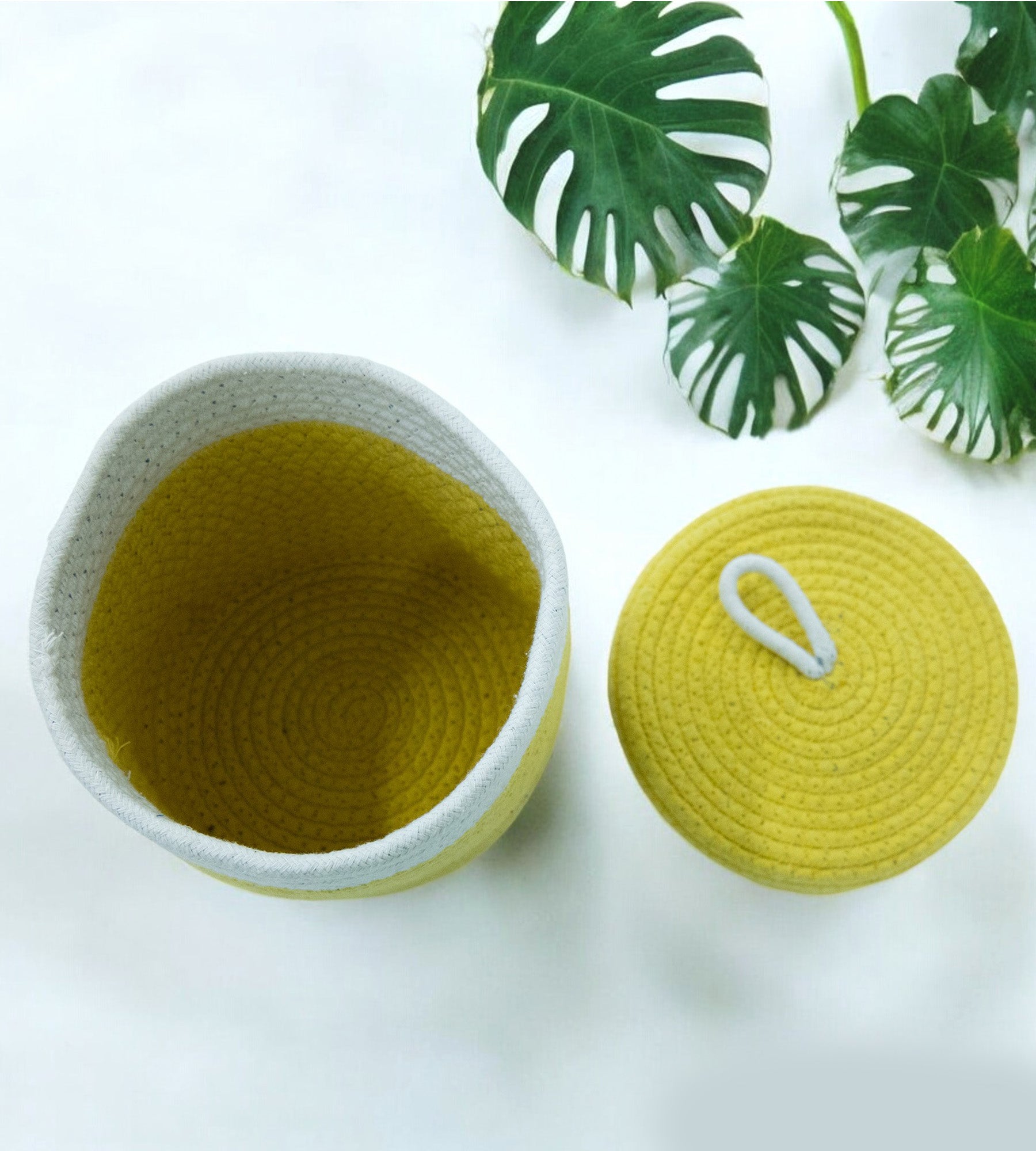 Yellow Cotton Rope Hamper Basket for Gifts